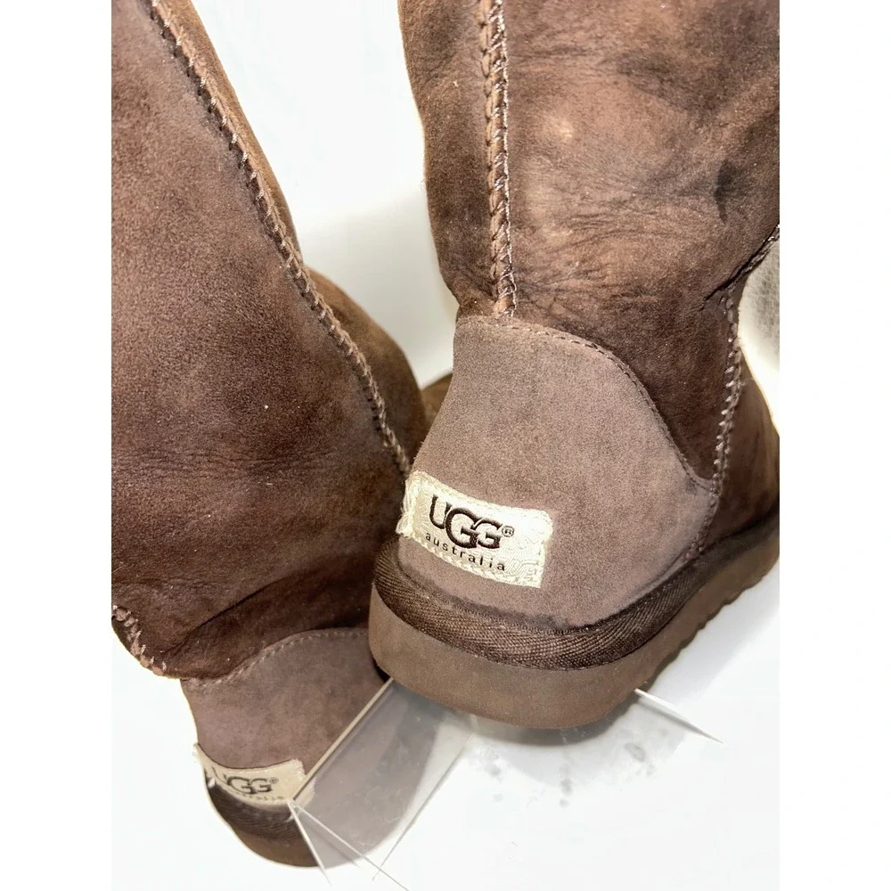 UGG Australia Tall Boots Chocolate Brown‎ Suede Sheepskin Lined Size 8